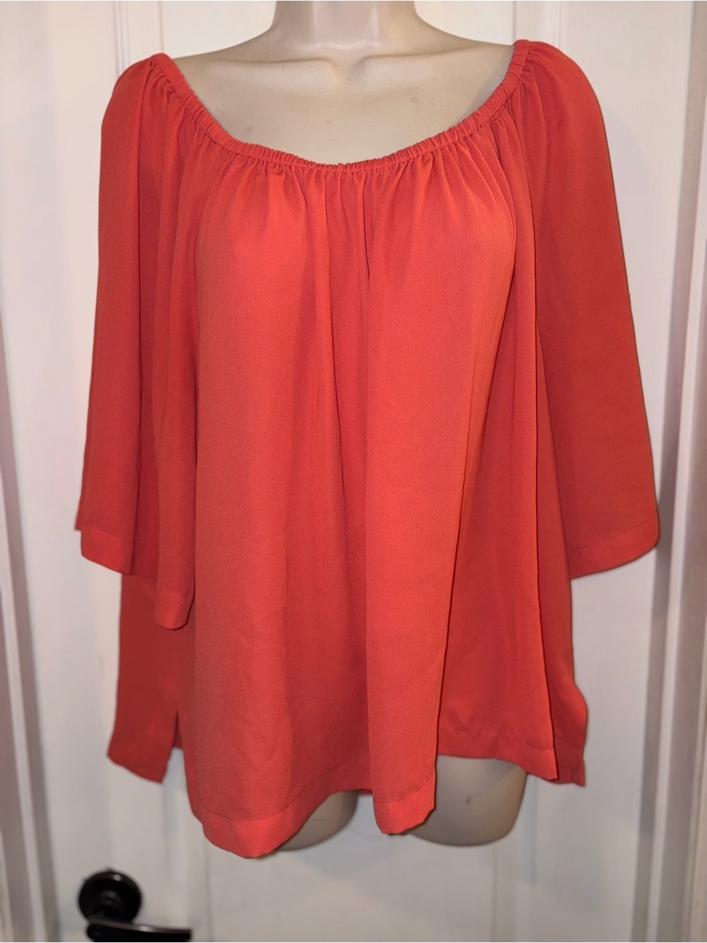LOFT Flowy Off-Shoulder Tunic Top in Coral